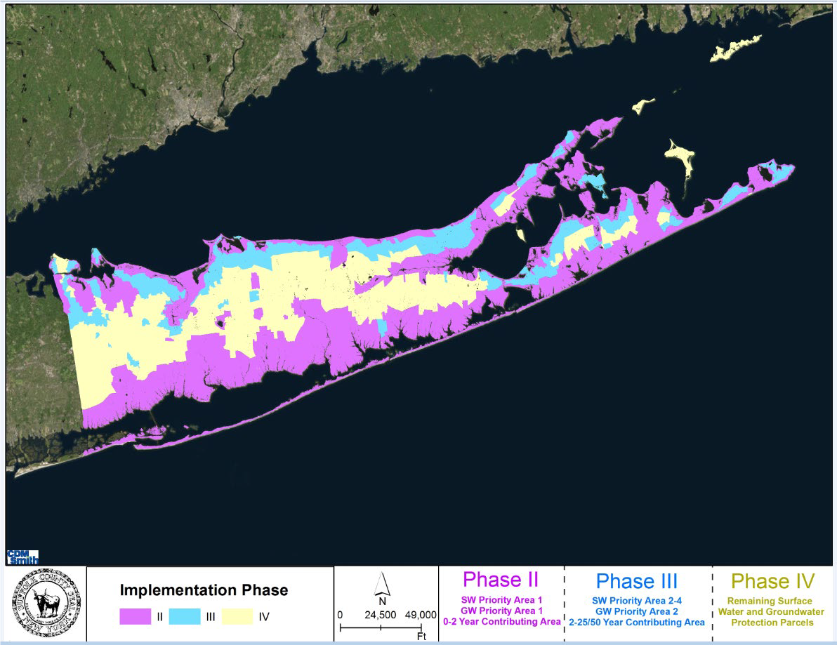 Wastewater Plan Implementation Phases Map of Long Island
